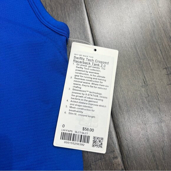 Lululemon NWT Swiftly Tech Cropped Racerback Tank Top 2.0 Galactic Cobalt - Picture 5 of 7